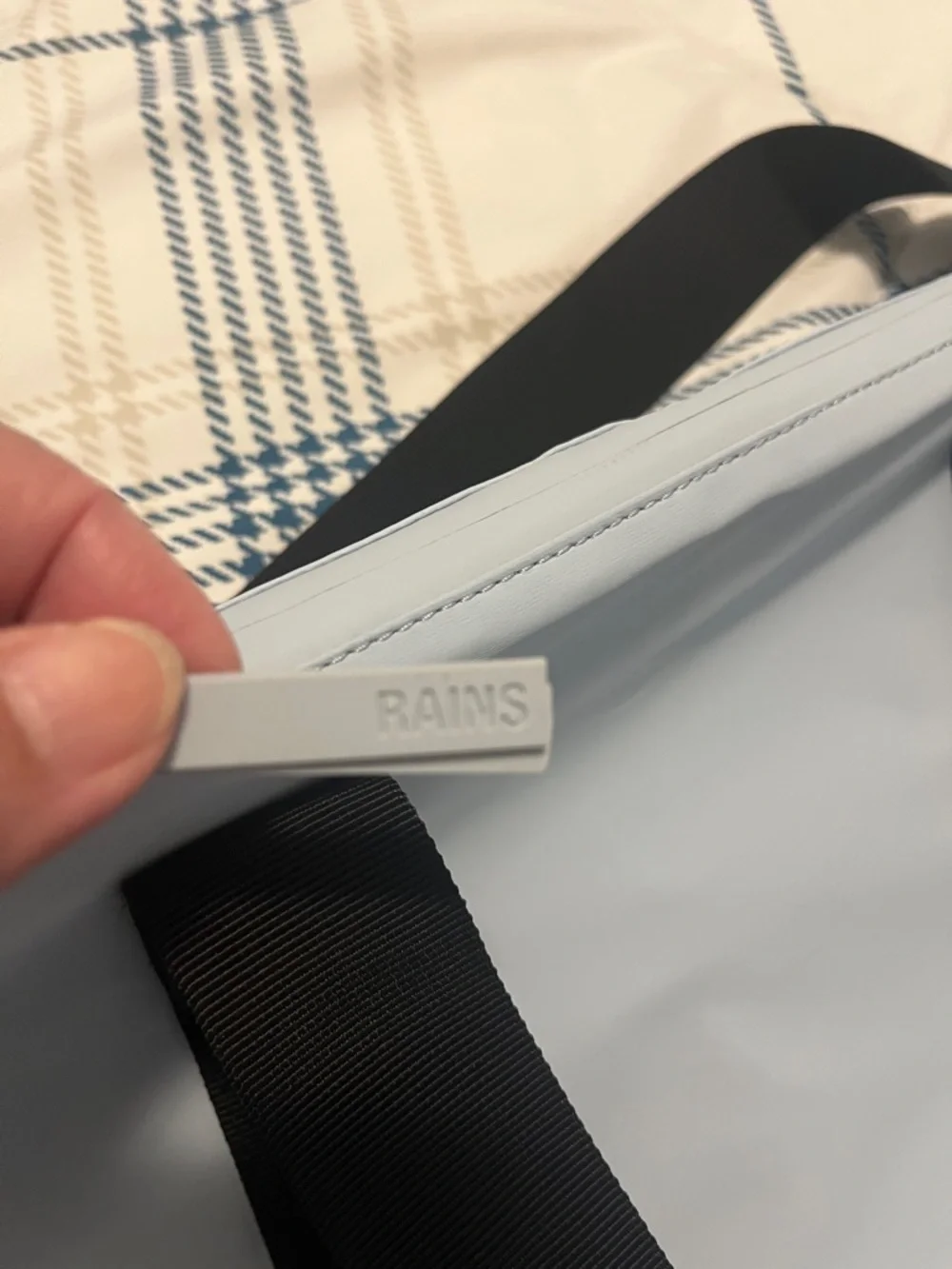 Rains Powder Blue Tote with Black Straps - Picture 7 of 10